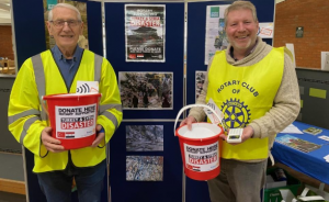 Rotarians Alan Ingram and Andrew Lloyd-Green collecting on the stand in Booths